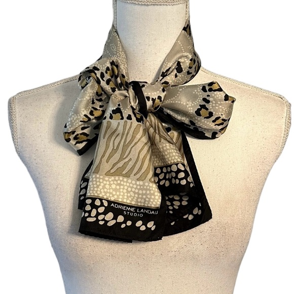 Adrienne Landau Studio 100% Silk Floral and Animal Print Neck Scarf Neutrals - Picture 1 of 6